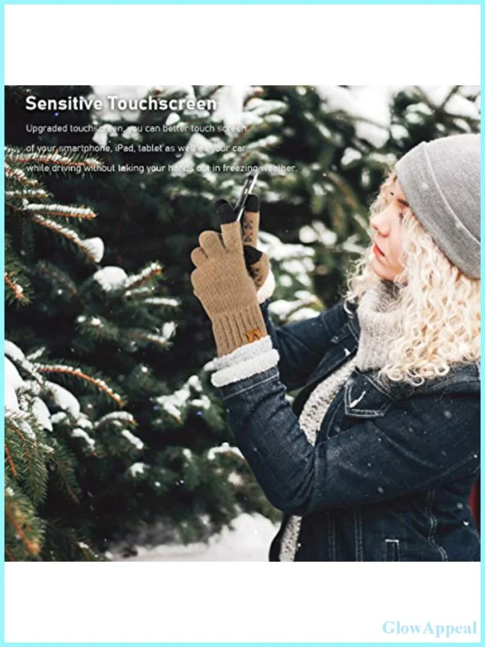 Winter Knit Gloves with Touch Screen, Silicone Grip, Fleece Lined